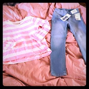 H&M outfit! Jeggings with a pink & white shirt